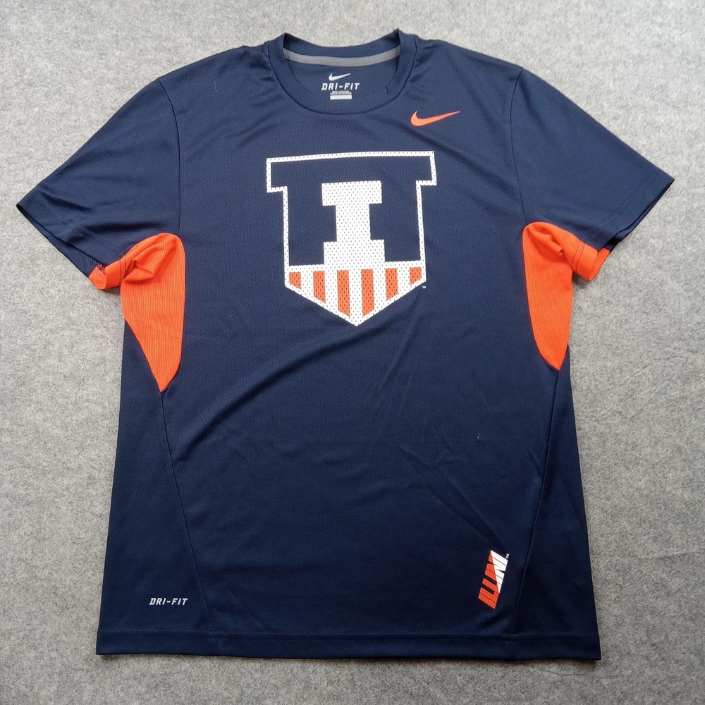 Illinois Fighting Illini Shirt Mens Medium Navy NCAA Football Nike Dri Fit